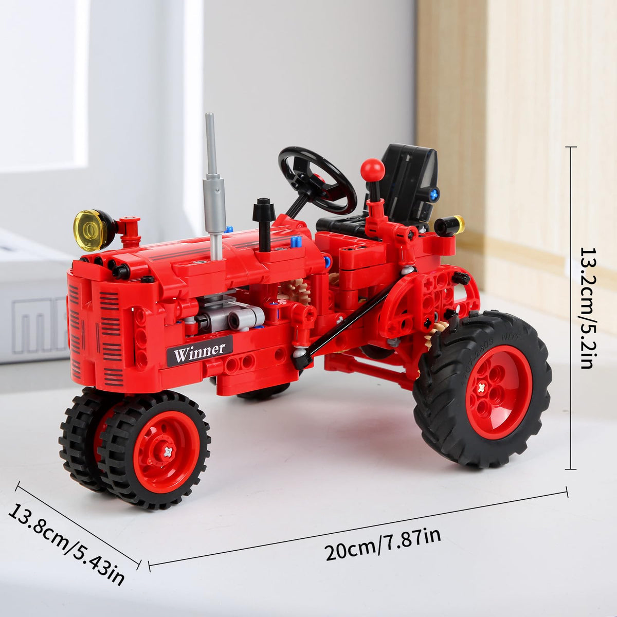 WanJJXW Classic 1/12 Red Tractor engine compartment shows hands-on mechanical exploration.