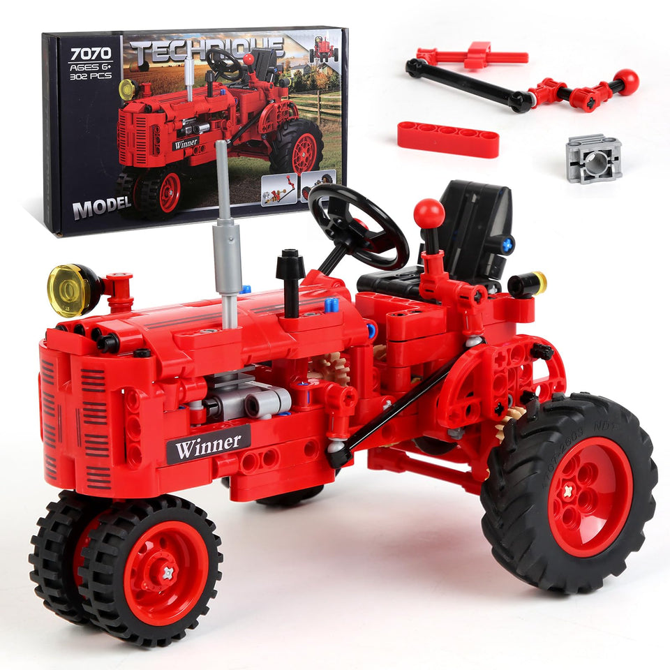 WanJJXW Classic 1/12 Red Tractor front view for display and nostalgic play.