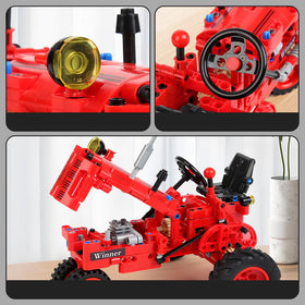 WanJJXW Classic 1/12 Red Tractor side view supports classroom-style STEM demos.