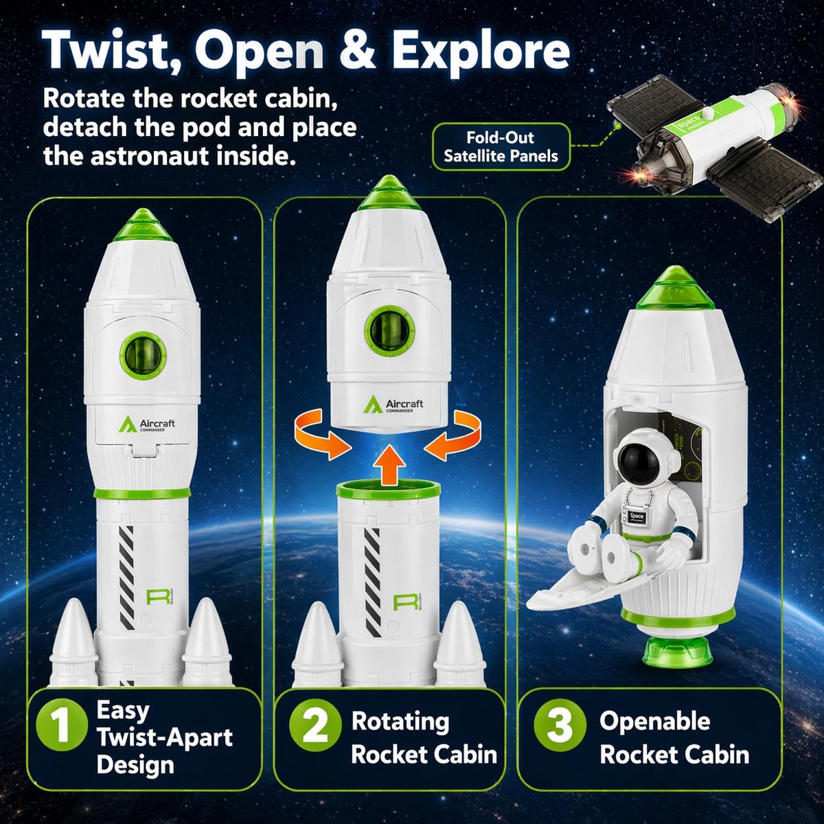 Wanonoo liftoff simulation with lights and sound enhances imaginative play