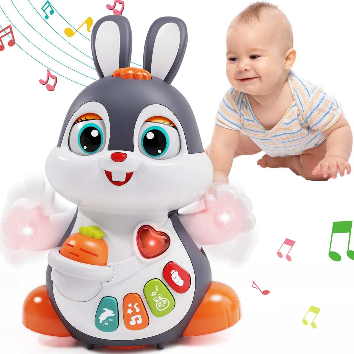 Wanonoo baby musical bunny toy dancing during playtime