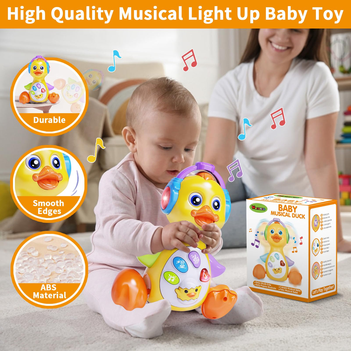 Wanonoo Baby toy lights up to reward exploration during tummy time.