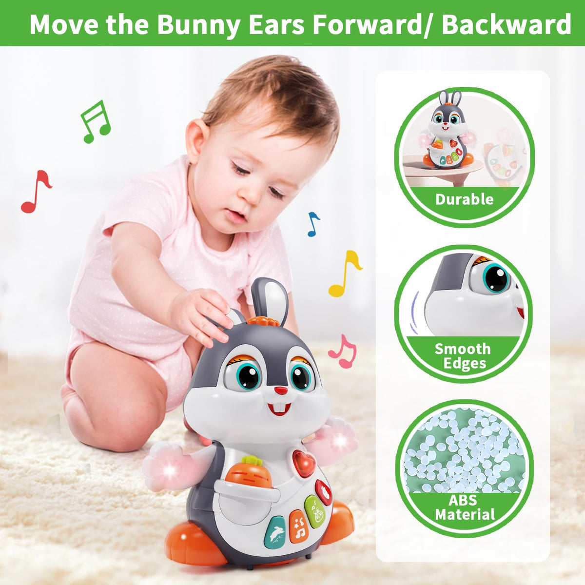 Wanonoo bunny toy bright, colorful buttons inviting touch and learning