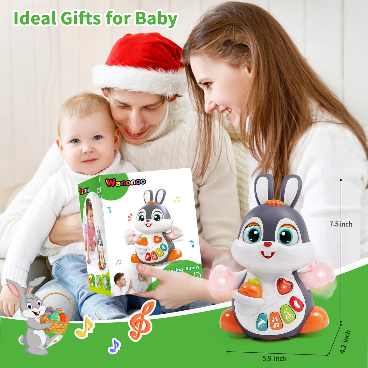 Wanonoo bunny toy tummy time activity supporting early development
