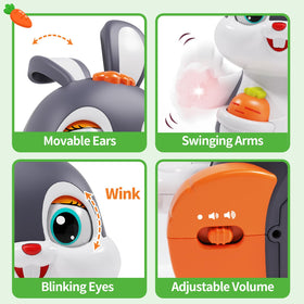Wanonoo bunny toy during tummy time with lights to stimulate senses