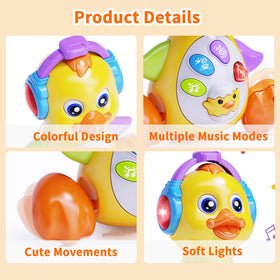 Wanonoo Duck toy emits animal sounds to spark curiosity during playtime.