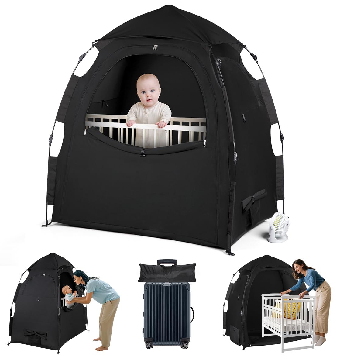 WANRU Pack N Play blackout cover sleep pod blocks light for peaceful naps.