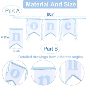 WAOUH blue-white highchair banner complements baby’s first party backdrop