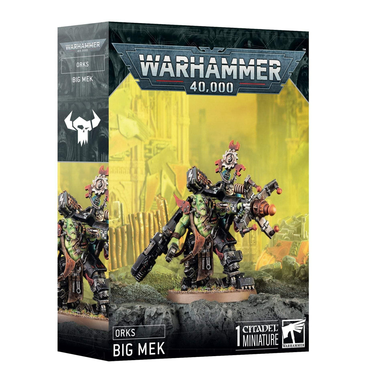 Warhammer Orks Big Mek miniature ready for assembly, ideal for tabletop battles and diorama displays.