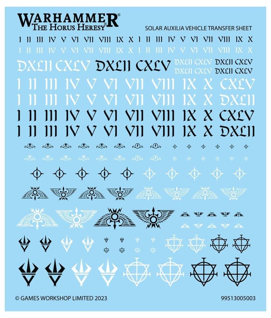 Solar Auxilia transfer sheet included for insignia and heraldry on the Leman Russ Strike Tank
