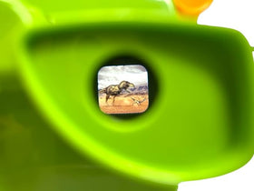 Warm Fuzzy 3D Viewfinder Dinosaur Edition compact size fits small hands for pretend explorations.
