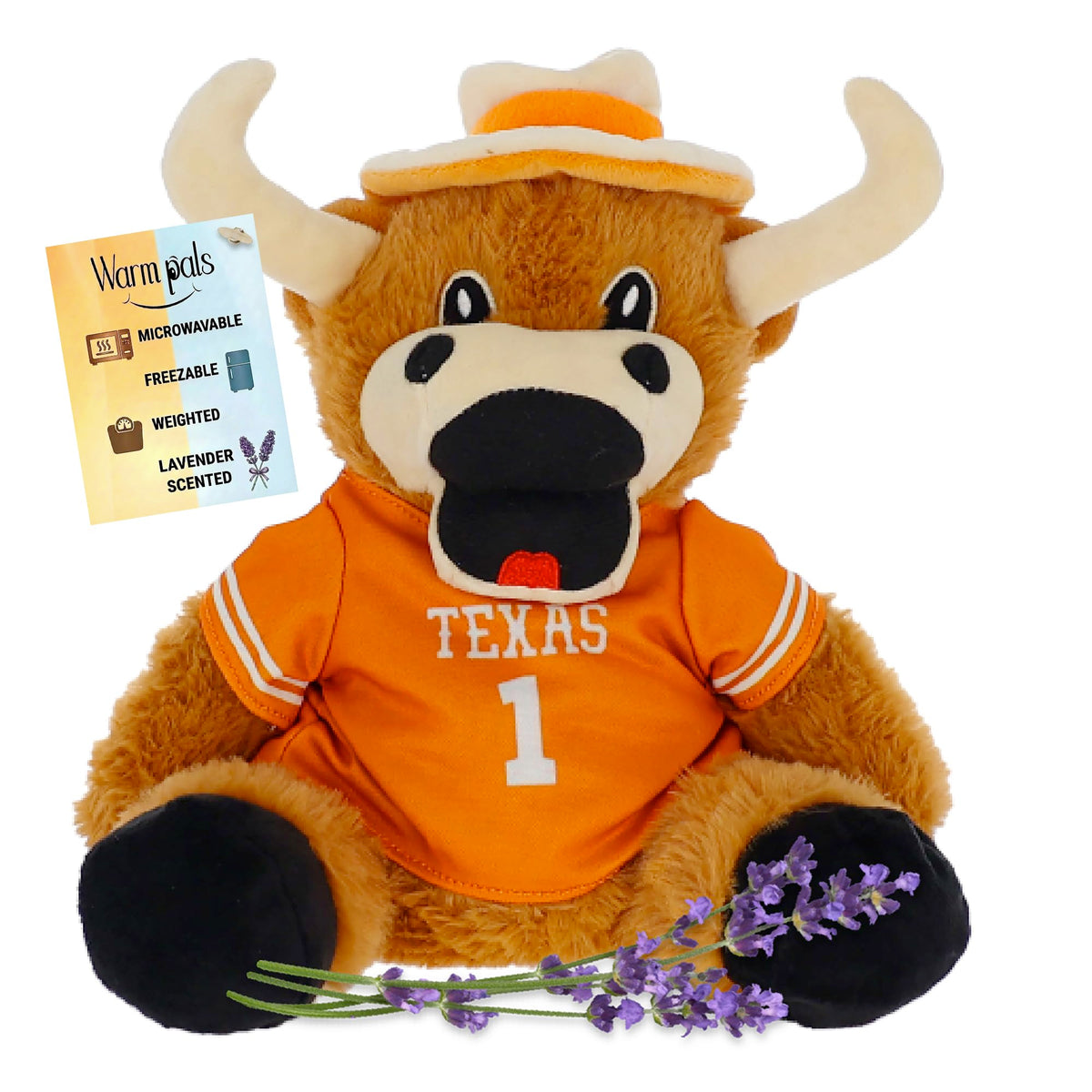 Warm Pals Hook Em UT Longhorns mascot plush in front view offers cozy bedtime comfort