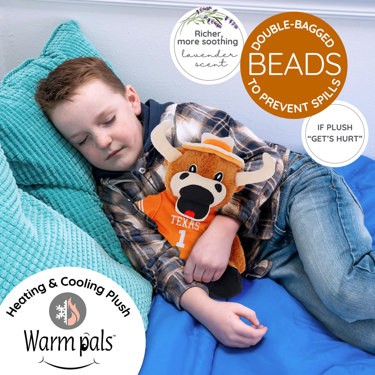Warm Pals UT Longhorns mascot plush side hug shot emphasizes soft cuddle silhouette