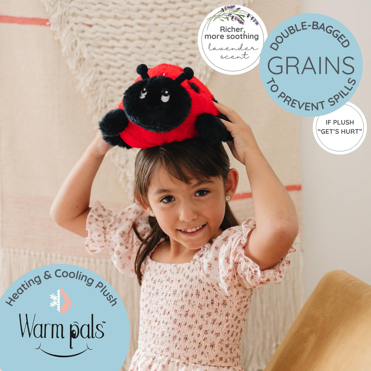 Warm Pals Ladybug weighted plush shown with soft fabric texture.