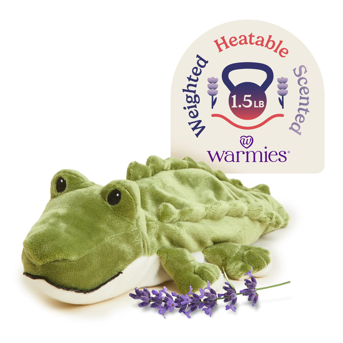 Warmies Alligator plush being heated for cozy nighttime warmth.