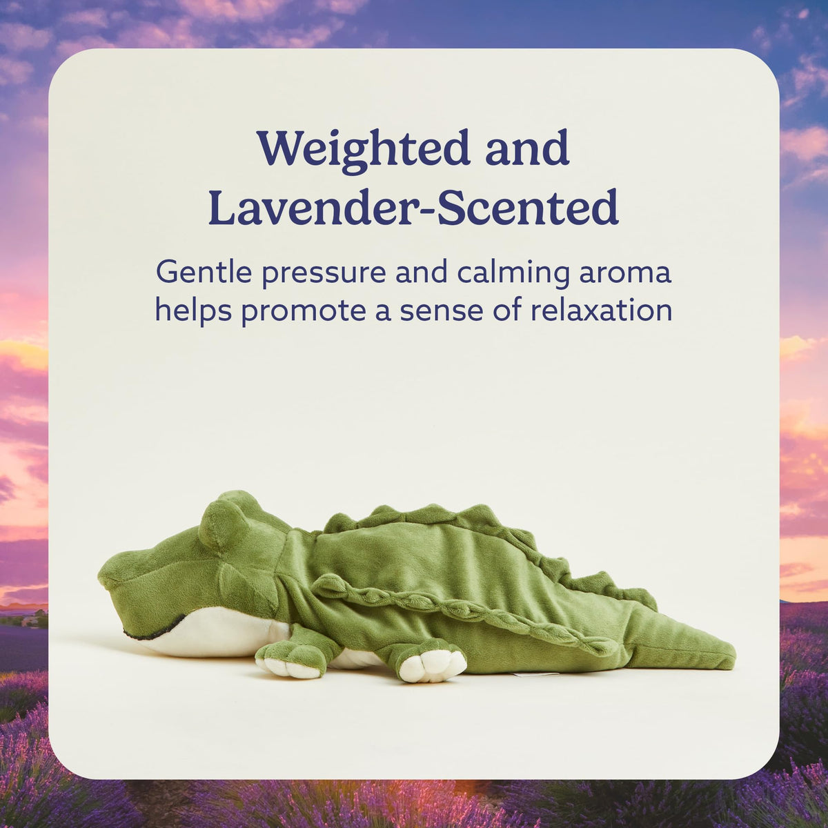 Warmies Alligator weighted plush offering gentle pressure for comforting snuggles.