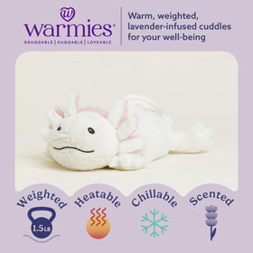 Warmies Axolotl heated plush with simple heater guide for safe, lasting comfort