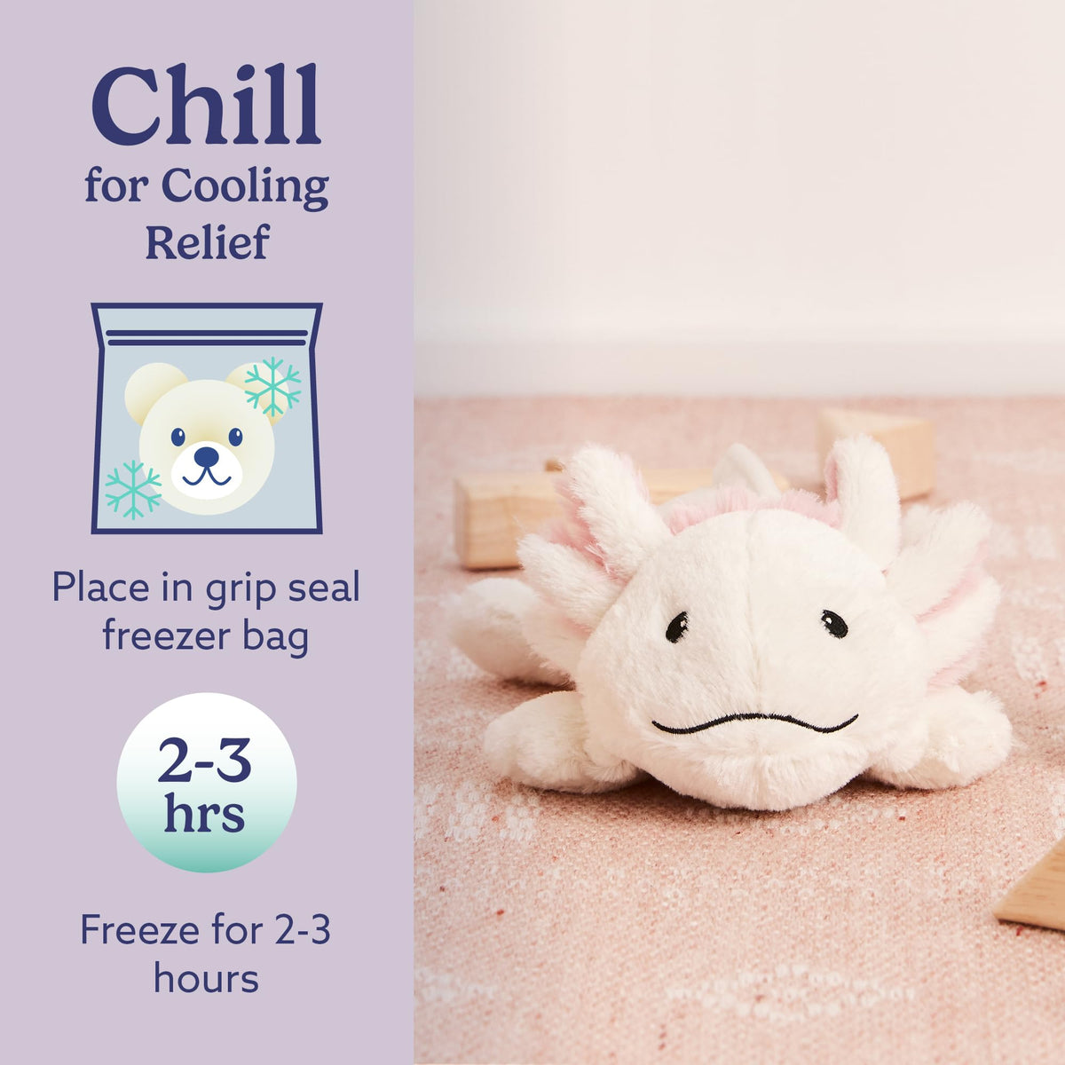 Lavender-dried scent in Warmies Axolotl creates a gentle bedtime atmosphere