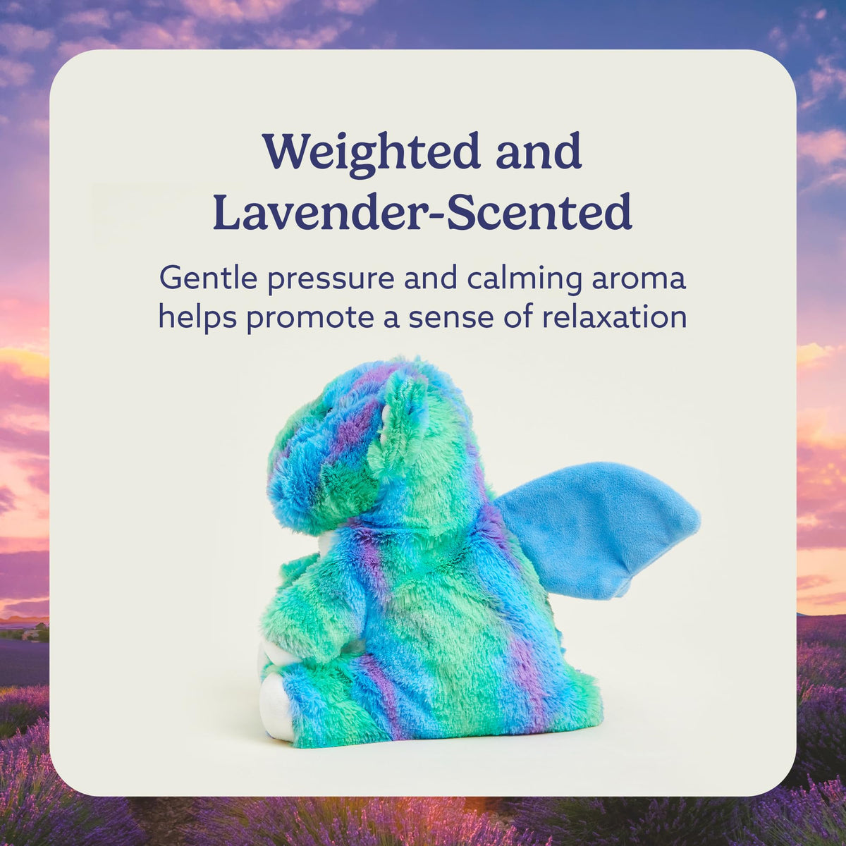 Close-up of Warmies Baby Dragon showing soft texture and inviting snuggle appeal.