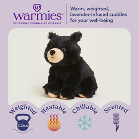 Warmies Black Bear heated plush delivering soothing warmth at bedtime
