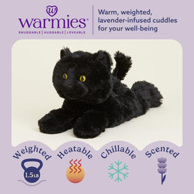 Warmies Black Cat weighted plush provides gentle snugness during downtime