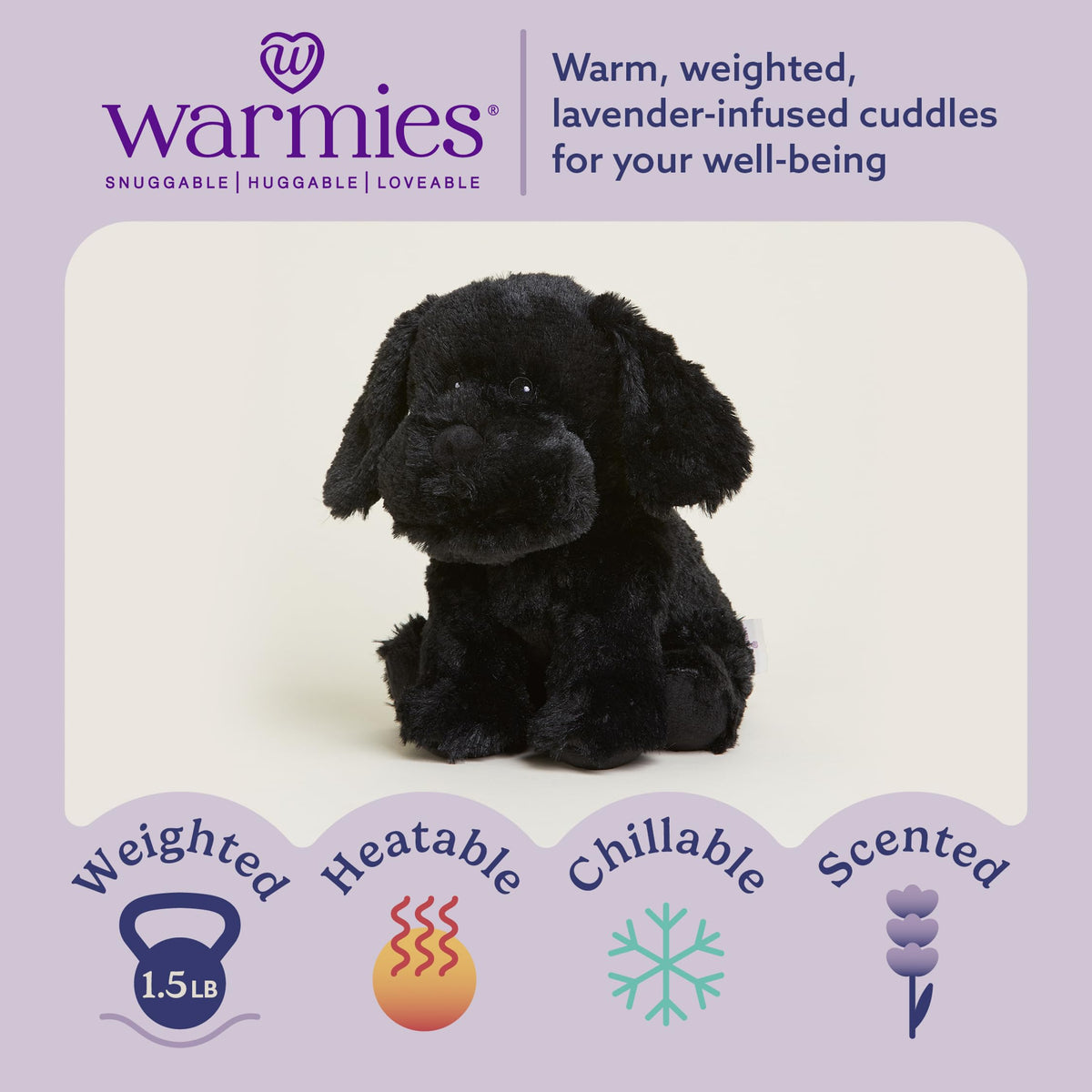 Warmies Black Lab plush snuggle provides comforting bedtime hugs