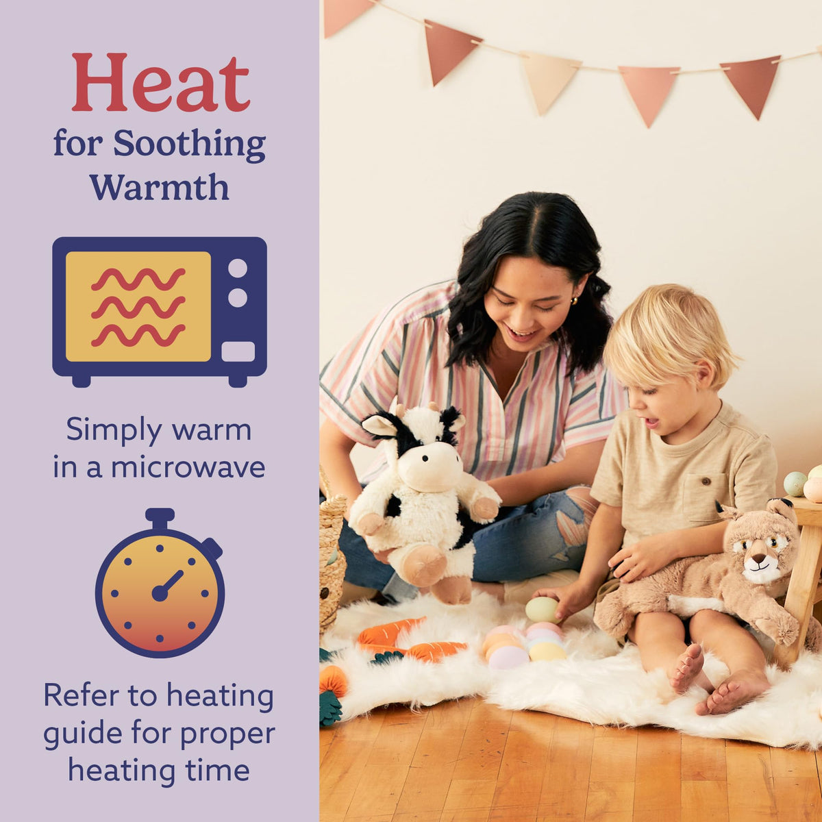 French lavender aroma enhances Warmies Bob Cat for calming bedtime moments.