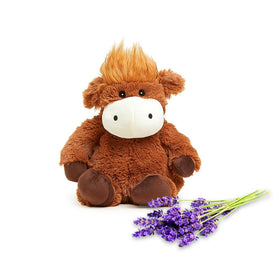 Warmies Brown Cow microwavable plush for soothing warmth and cozy cuddles.