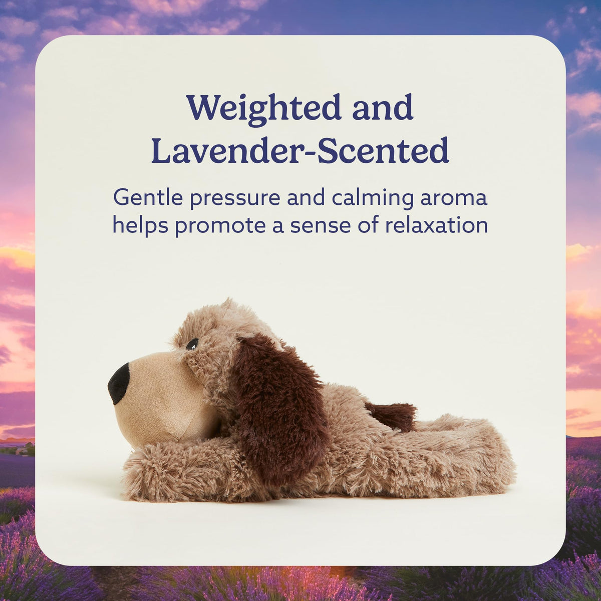 Warmies Brown Dog cooling option for refreshing relief on hot days.