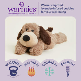 Warmies Brown Dog weighted plush delivers gentle pressure for relaxing cuddle time.