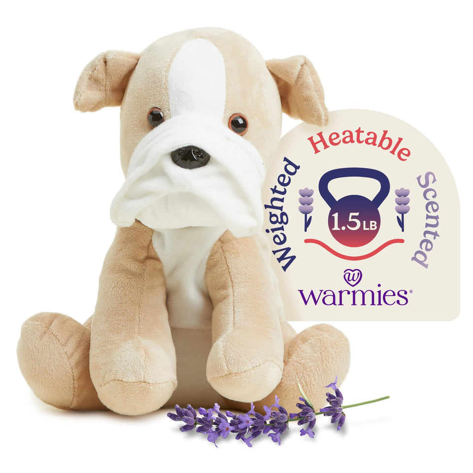 Warmies Bulldog stuffed animal offers cozy companionship for kids and adults.
