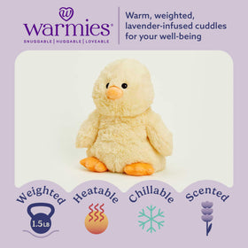 Warmies Chick cooling-relief plush ideal for hot days and post-activity comfort.