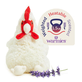 Warmies chicken plush front view, a cozy weighted companion for bedtime snuggles.