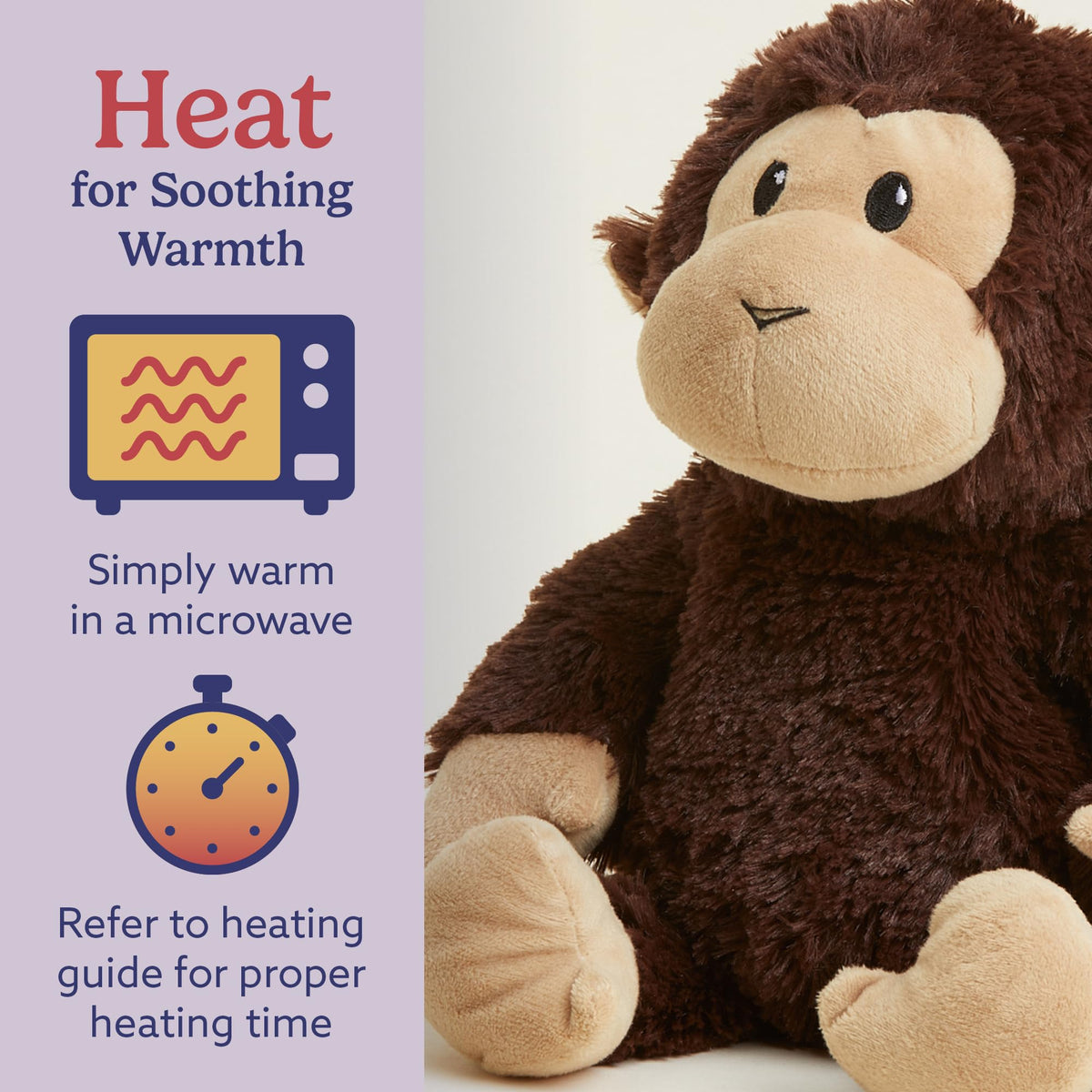 Warmies Chimp Plush lavender scent creates a relaxing atmosphere