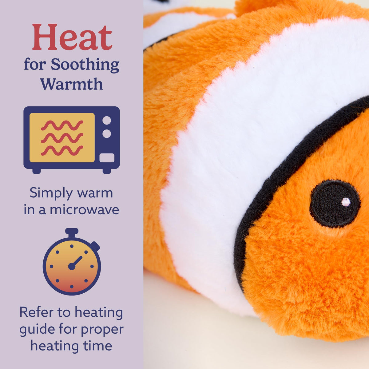 Warmies clown fish-bedtime-snuggle shows plush companion for kids and adults at night.