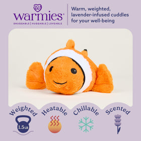 Warmies clown fish-lavender-closeup highlights soothing French lavender scent.