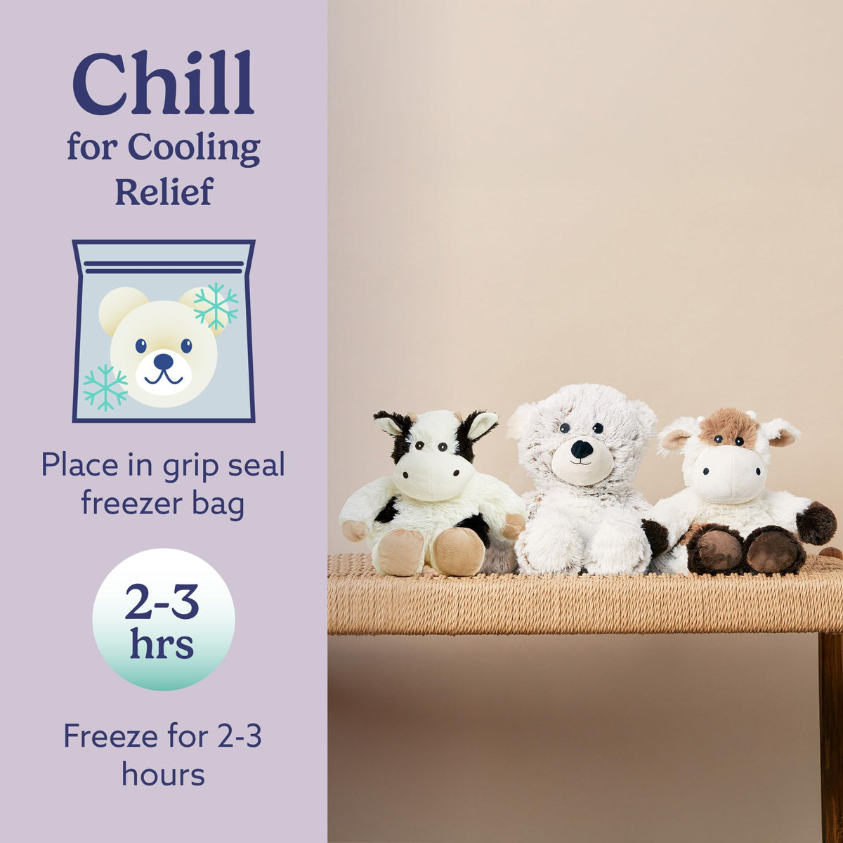 Warmies Cow black-and-white design adds playful charm to cozy moments.