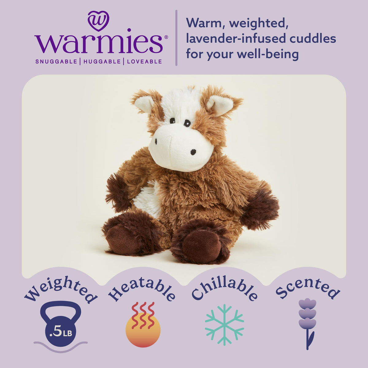 Warmies Cow Junior plush cooled for a refreshing chill on hot days.