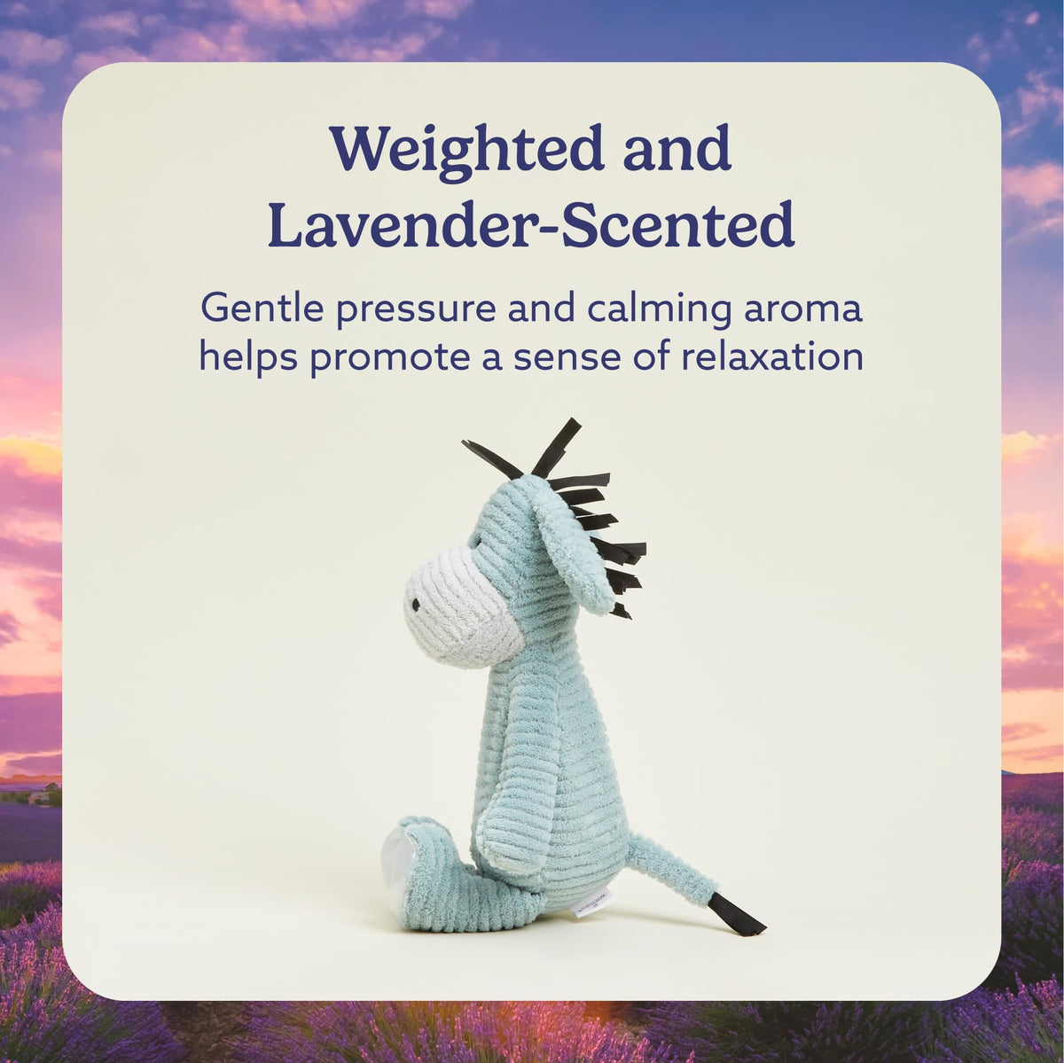 Lavender scent from Warmies Donkey creates a calming aroma during use.