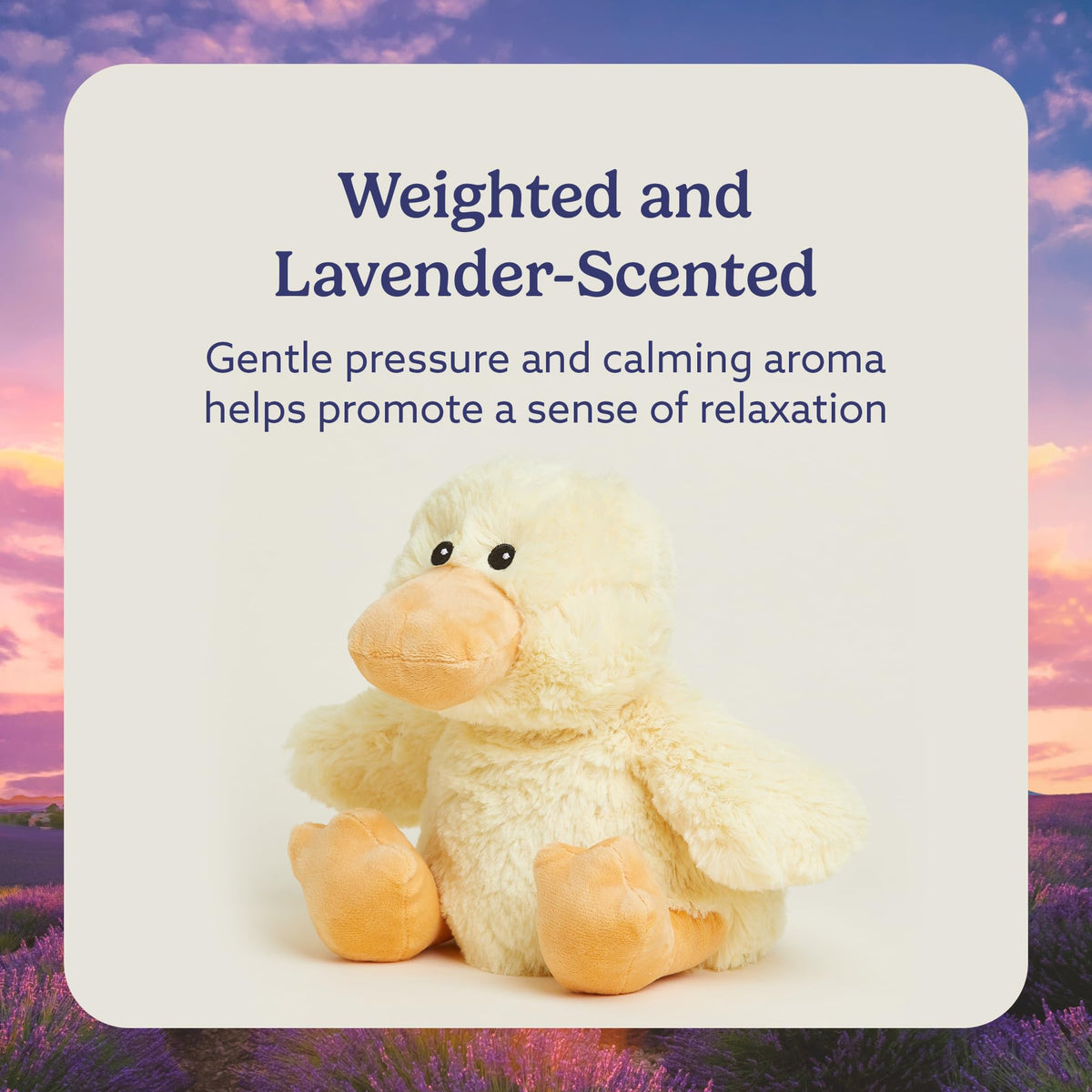 Warmies Duck lavender-scented plush adds a gentle aroma for calm evenings.