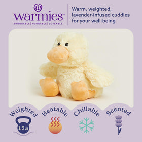 Warmies Duck weighted plush delivers comforting pressure during cozy snuggles.