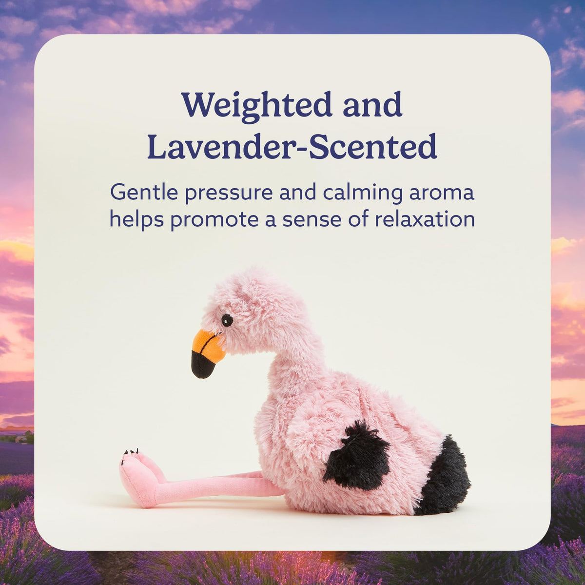 Warmies Flamingo microwavable plush shown warming up for soothing heat