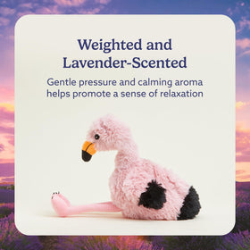 Warmies Flamingo microwavable plush shown warming up for soothing heat