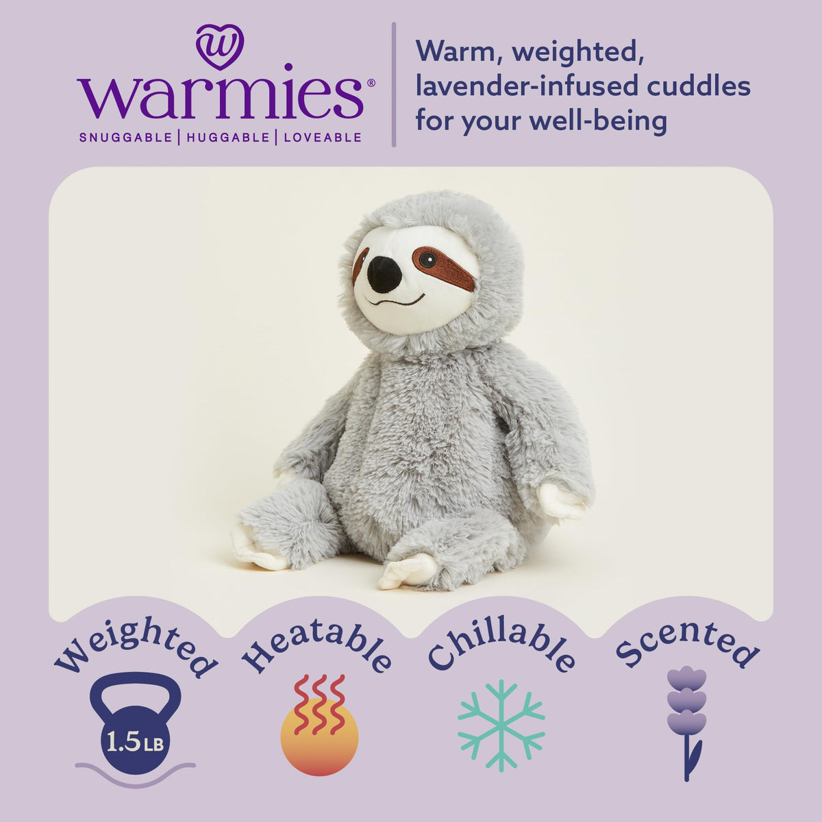 Warmies Gray Sloth with heating guide for safe use