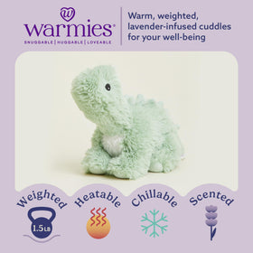 Warmies Green Long Neck Dinosaur weighted plush offering comforting hugs.