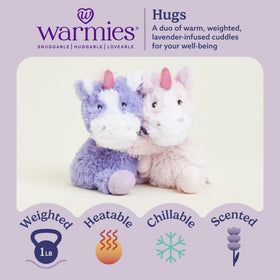Warmies Hugs Duo Unicorn cooling option for refreshing relief.