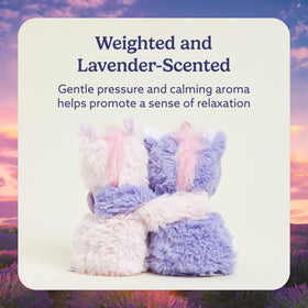 Warmies Hugs Duo Unicorn weighted plush provides gentle, comforting snuggles.