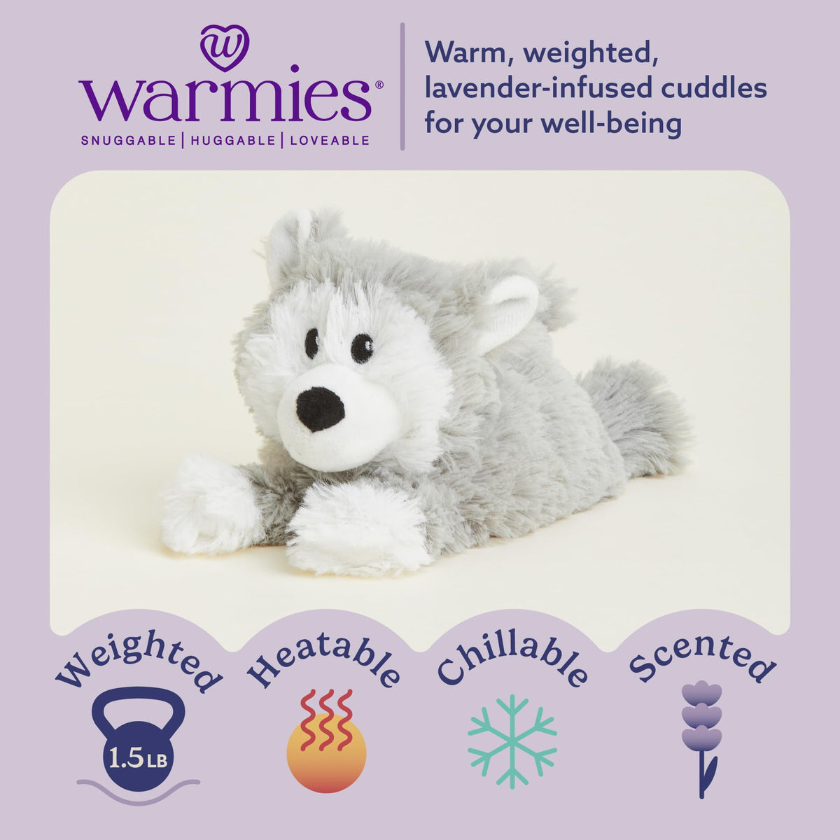 Warmies Husky heated plush toy provides soothing warmth for relaxing evenings