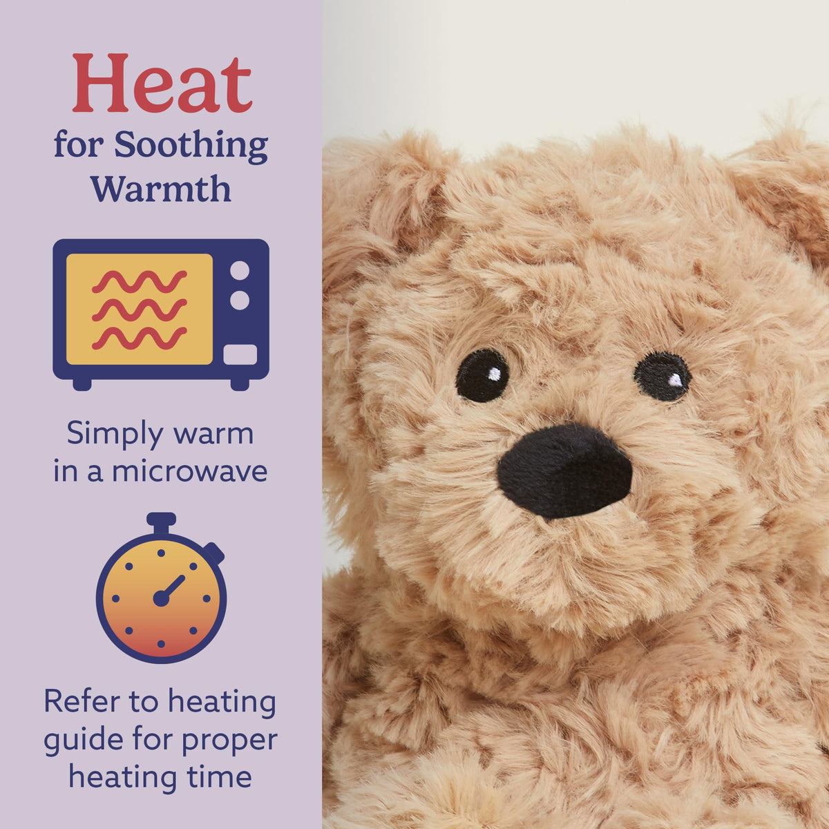 Warmies Junior Brown Curly Bear on bed for bedtime comfort