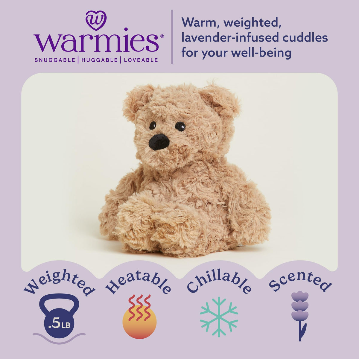 Warmies Junior Brown Curly Bear weighted hug with grain fill